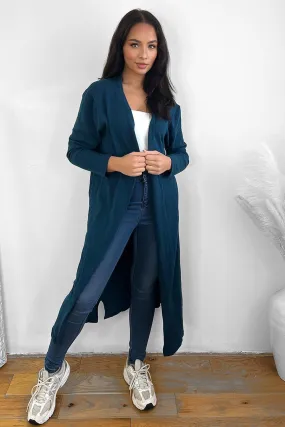 Midi Length Plain Open Front Cardigan