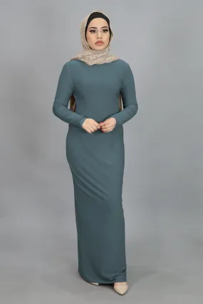 Mint Gray Plain Fitted Spandex Maxi Dress