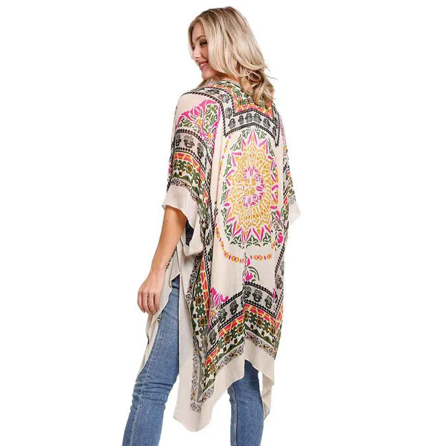 Multi Patterned Cover Up Kimono Poncho