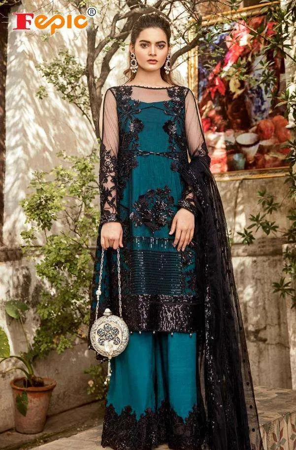 NET EMBROIDERED TRADITIONAL FASHION OCCASIONALLY PARTY WEAR FORMAL STRAIGHT SUIT 41003