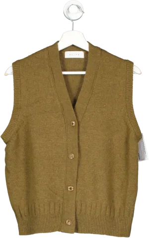 OLIVE Green Wool Blend Sleeveless Cardigan UK M