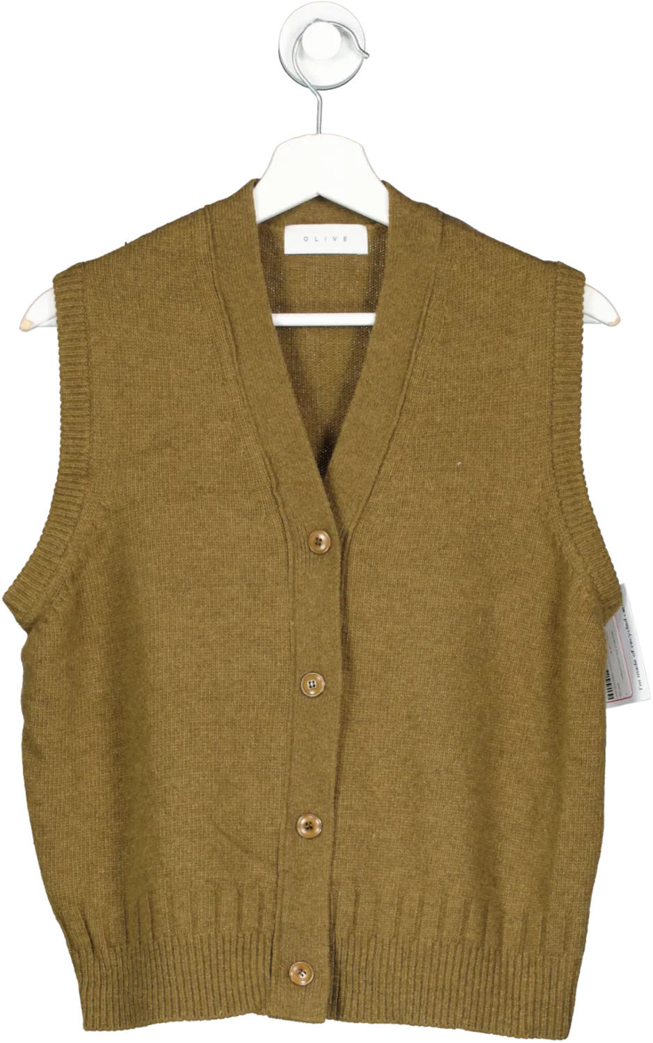 OLIVE Green Wool Blend Sleeveless Cardigan UK M