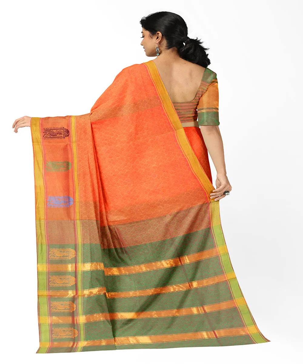 Orange plain butta handwoven rajahmundry cotton saree