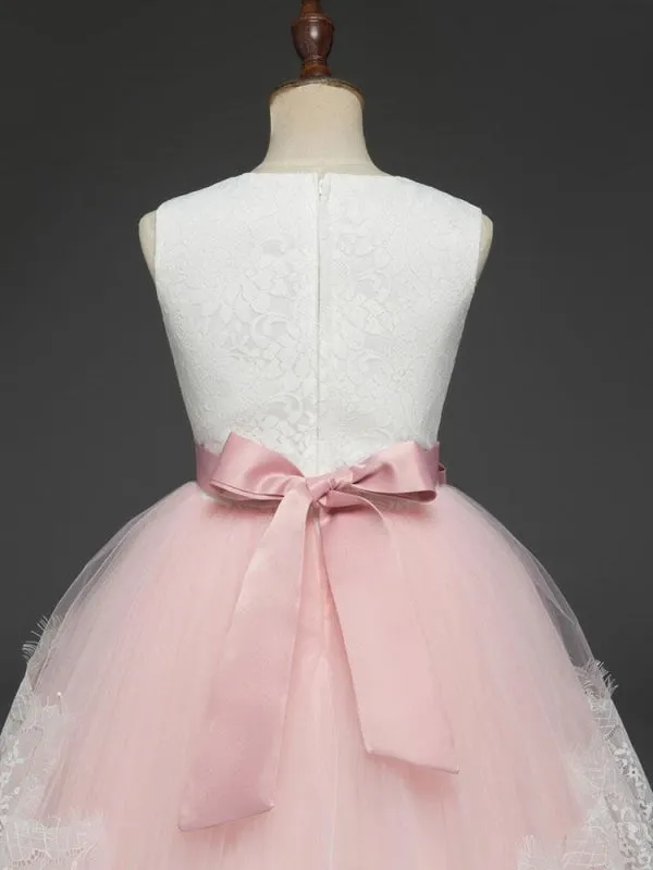 Pink A Line Princess Flower Girl Dresses Lace Formal Dress Pageant Dress