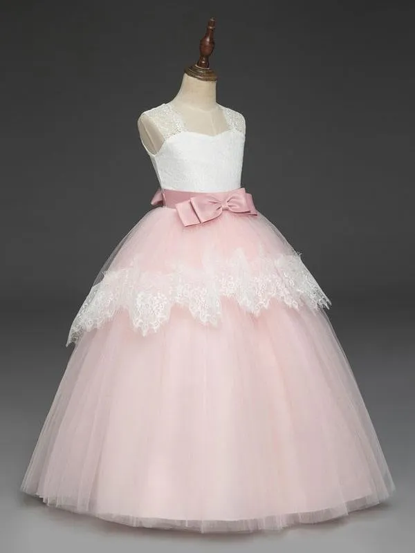 Pink A Line Princess Flower Girl Dresses Lace Formal Dress Pageant Dress