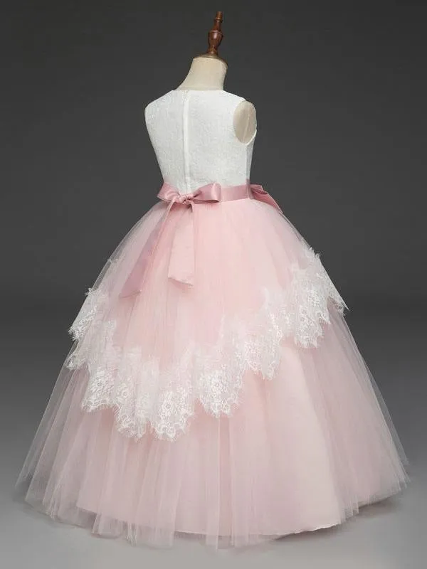 Pink A Line Princess Flower Girl Dresses Lace Formal Dress Pageant Dress