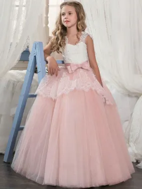 Pink A Line Princess Flower Girl Dresses Lace Formal Dress Pageant Dress