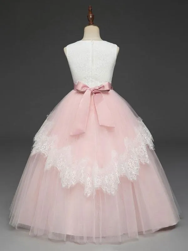 Pink A Line Princess Flower Girl Dresses Lace Formal Dress Pageant Dress