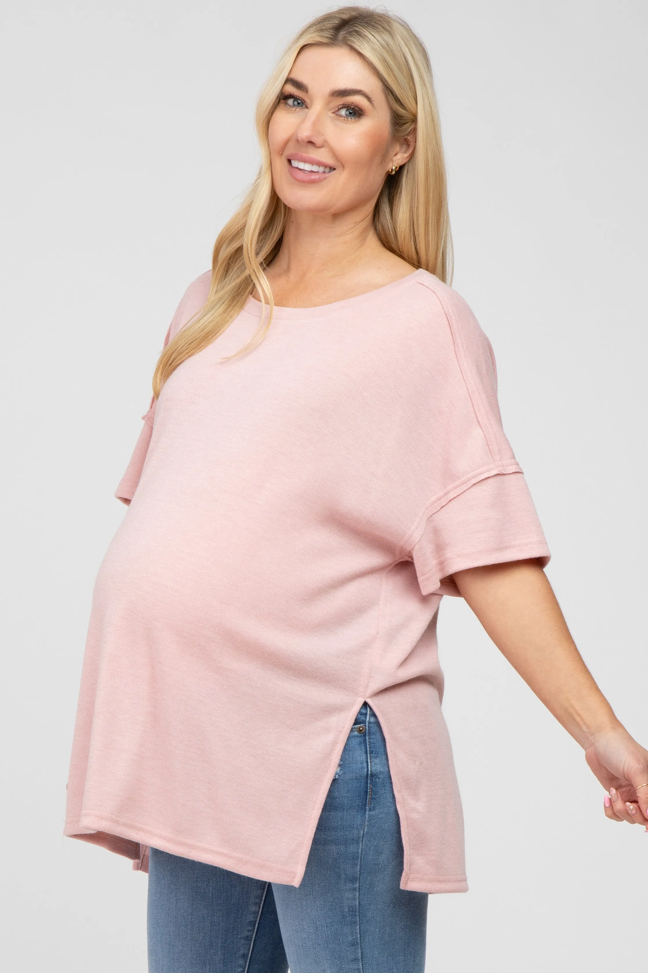 Pink Knit Oversized Maternity Top