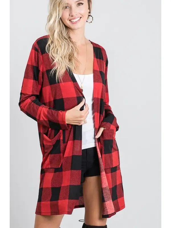 Plaid Perfection Kimono Cardigan - Black/Red