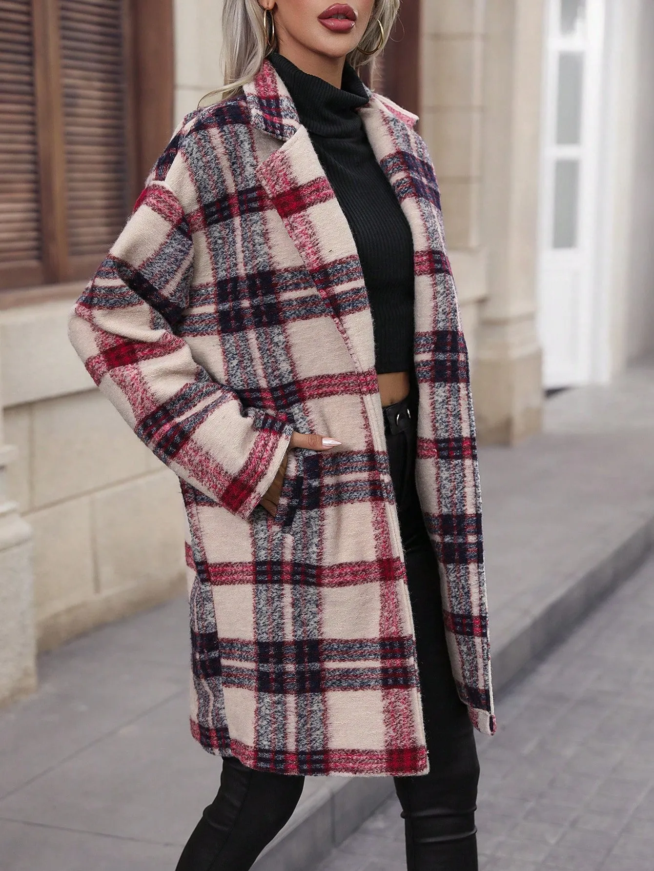 Plaid Print Single Breasted Coat