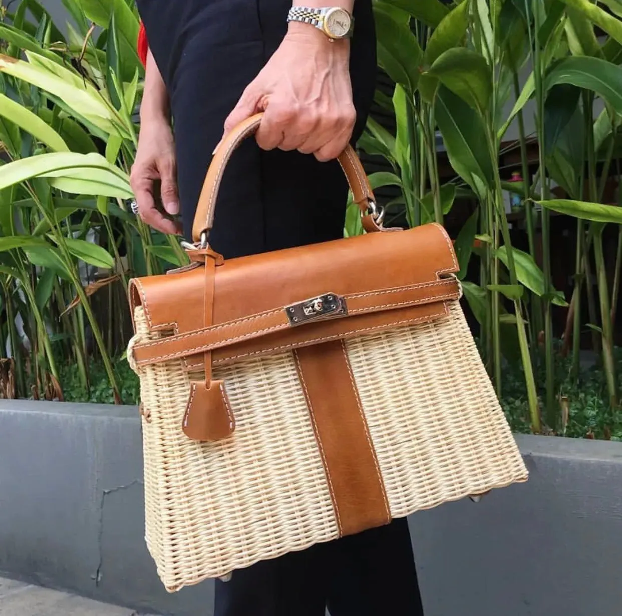 Premium Kelly Rattan Bag - Plain Genuine Leather