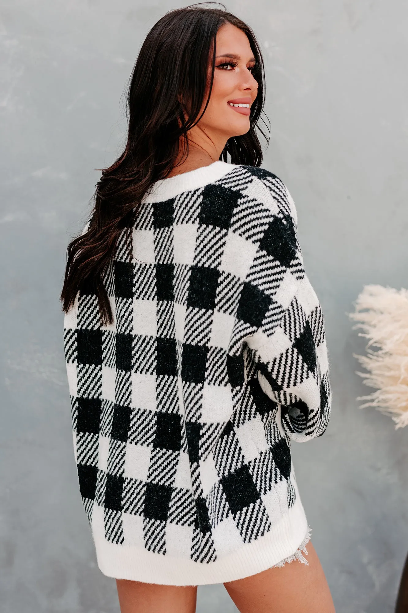 "Breaking Plaid" Plaid V-Neck Sweater (Black)