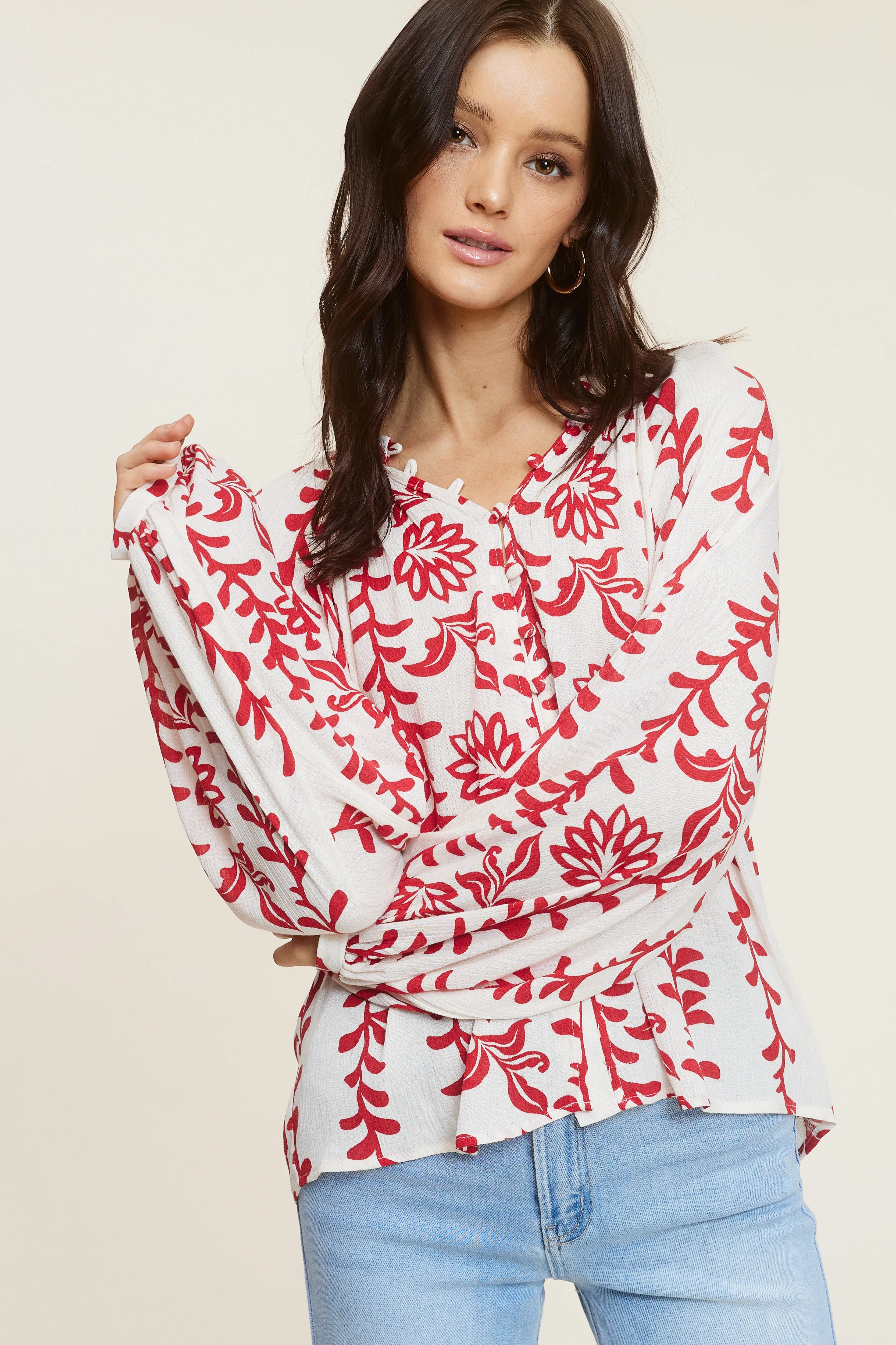 Red Patterned Blouse