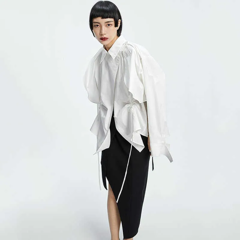 Shion Loose Long Sleeve Irregular Shirt - White