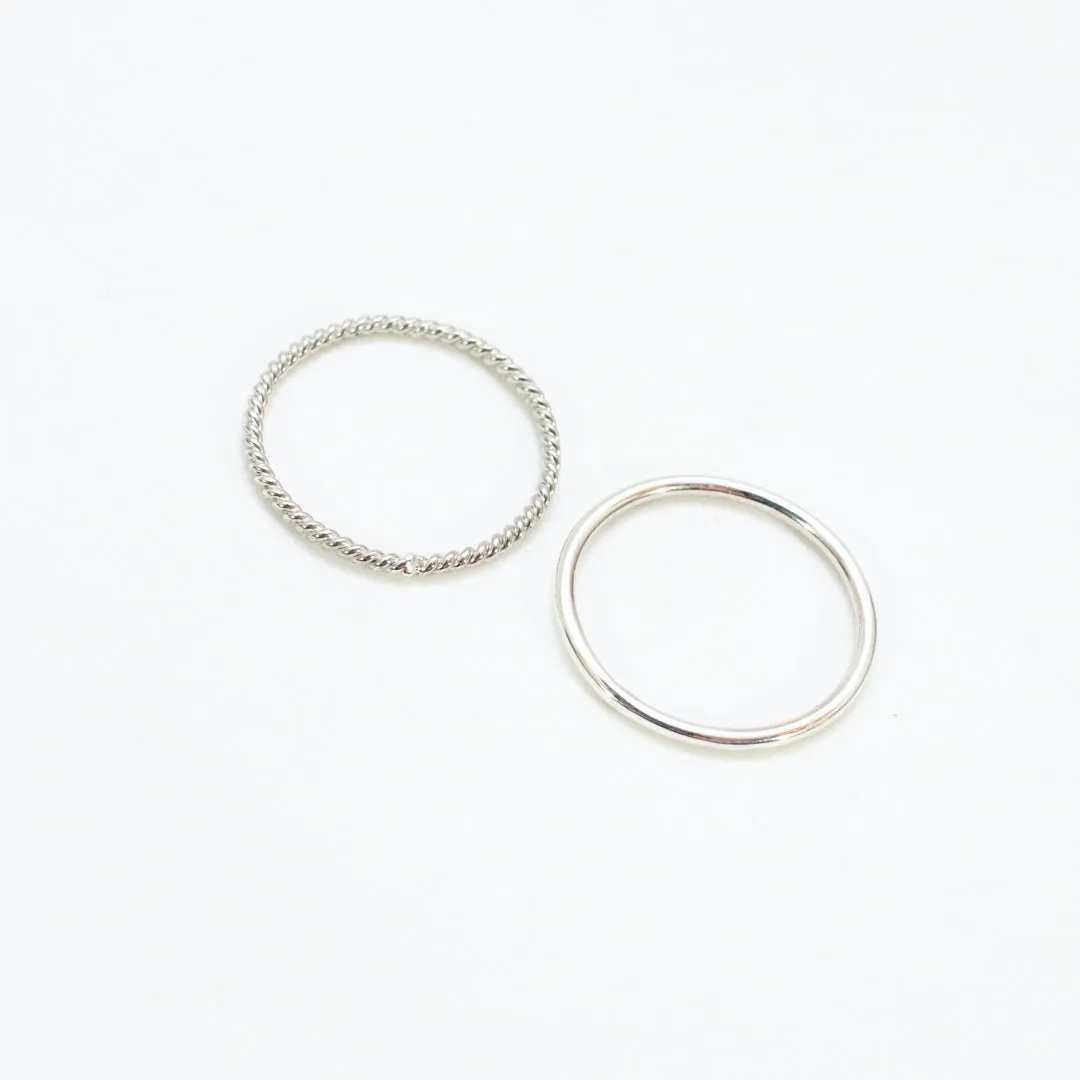 Silver Rope   Plain Ring Set