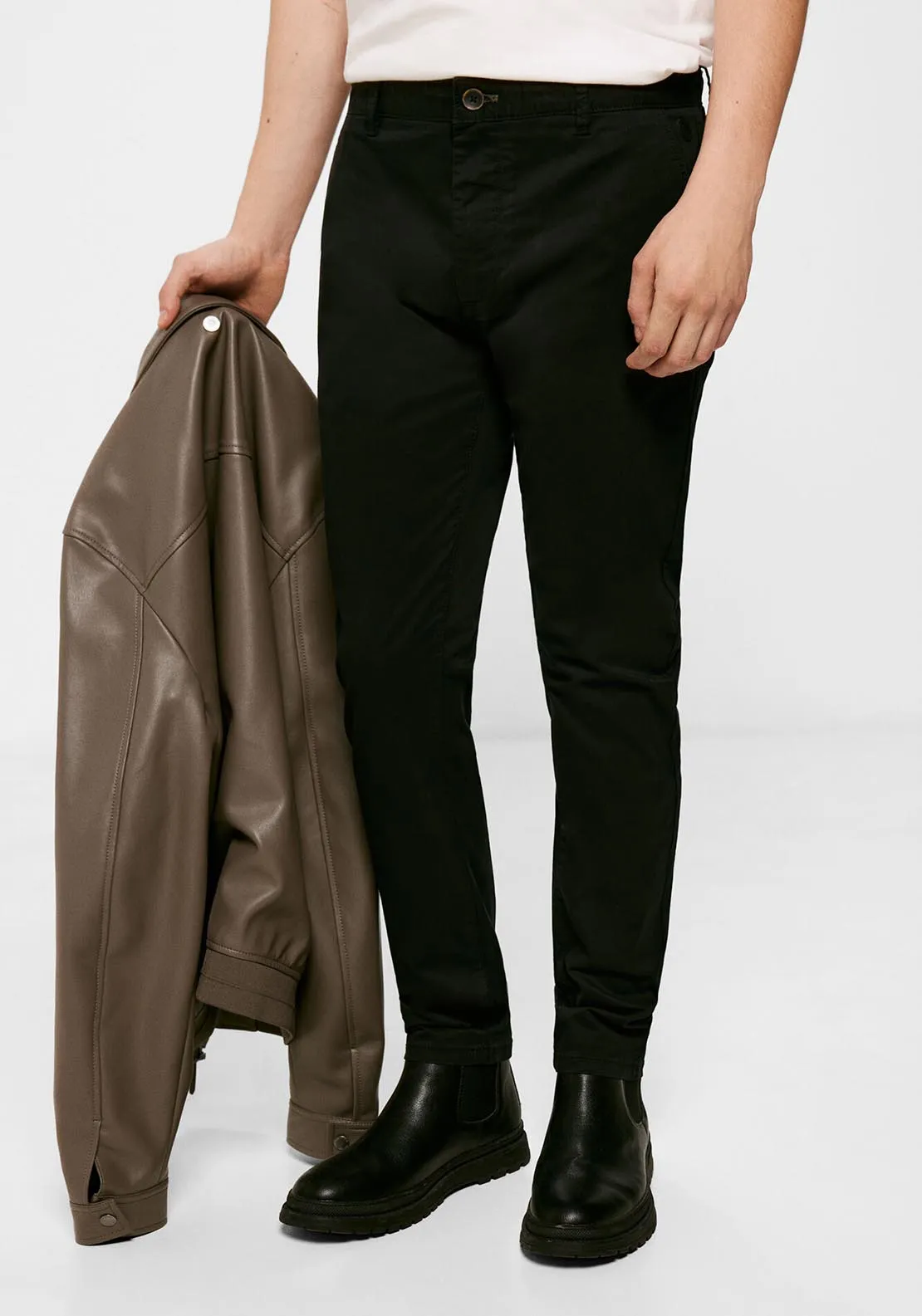 Skinny Basic Patterned Chino - Black