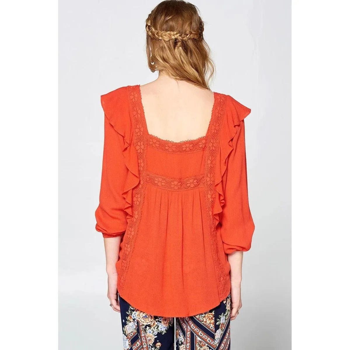 Solid Loose-fit Gauze Peasant Blouse