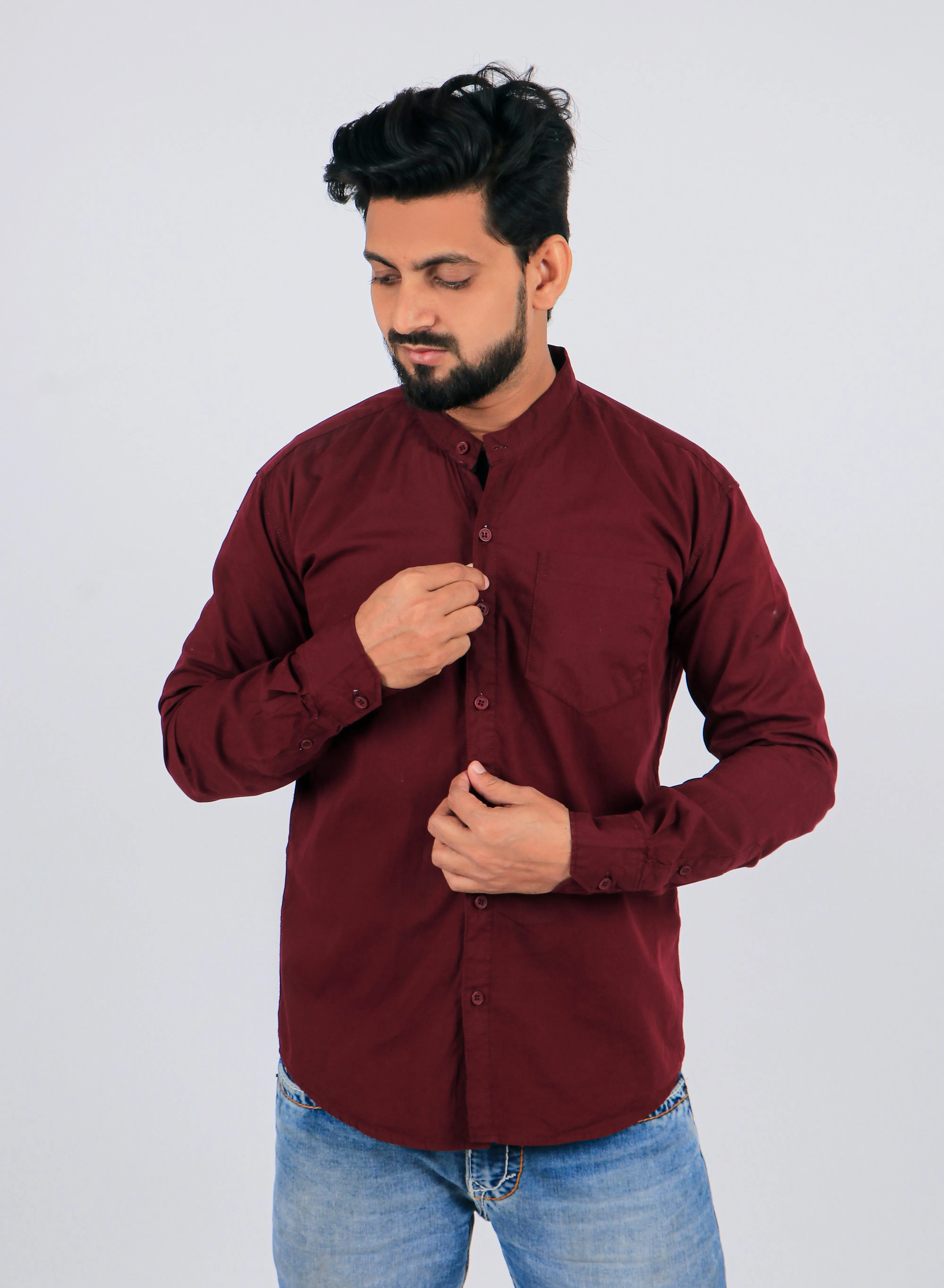 Stylish Men Maroon Regular Fit Solid Long Sleeves Formal Shirt