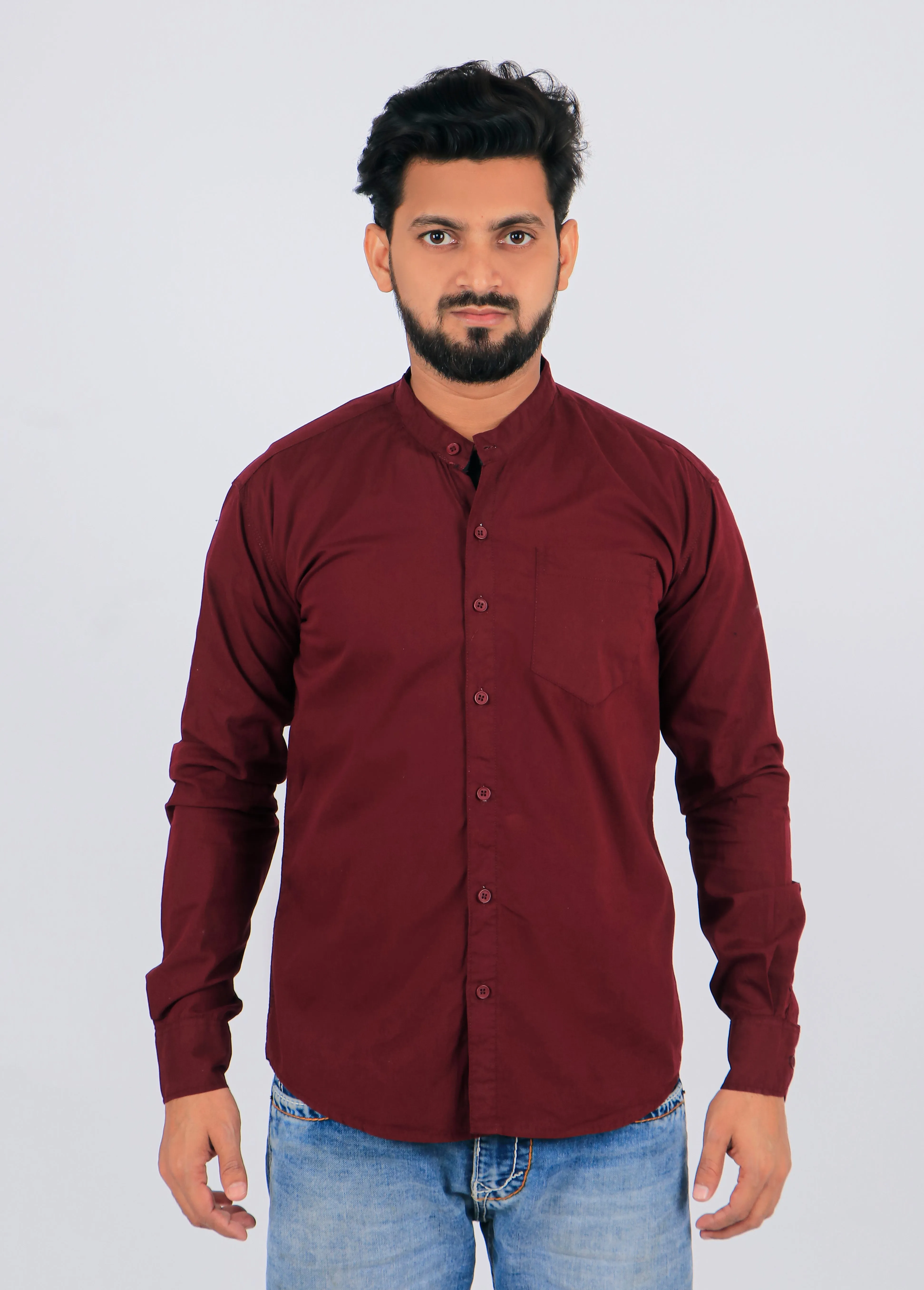 Stylish Men Maroon Regular Fit Solid Long Sleeves Formal Shirt