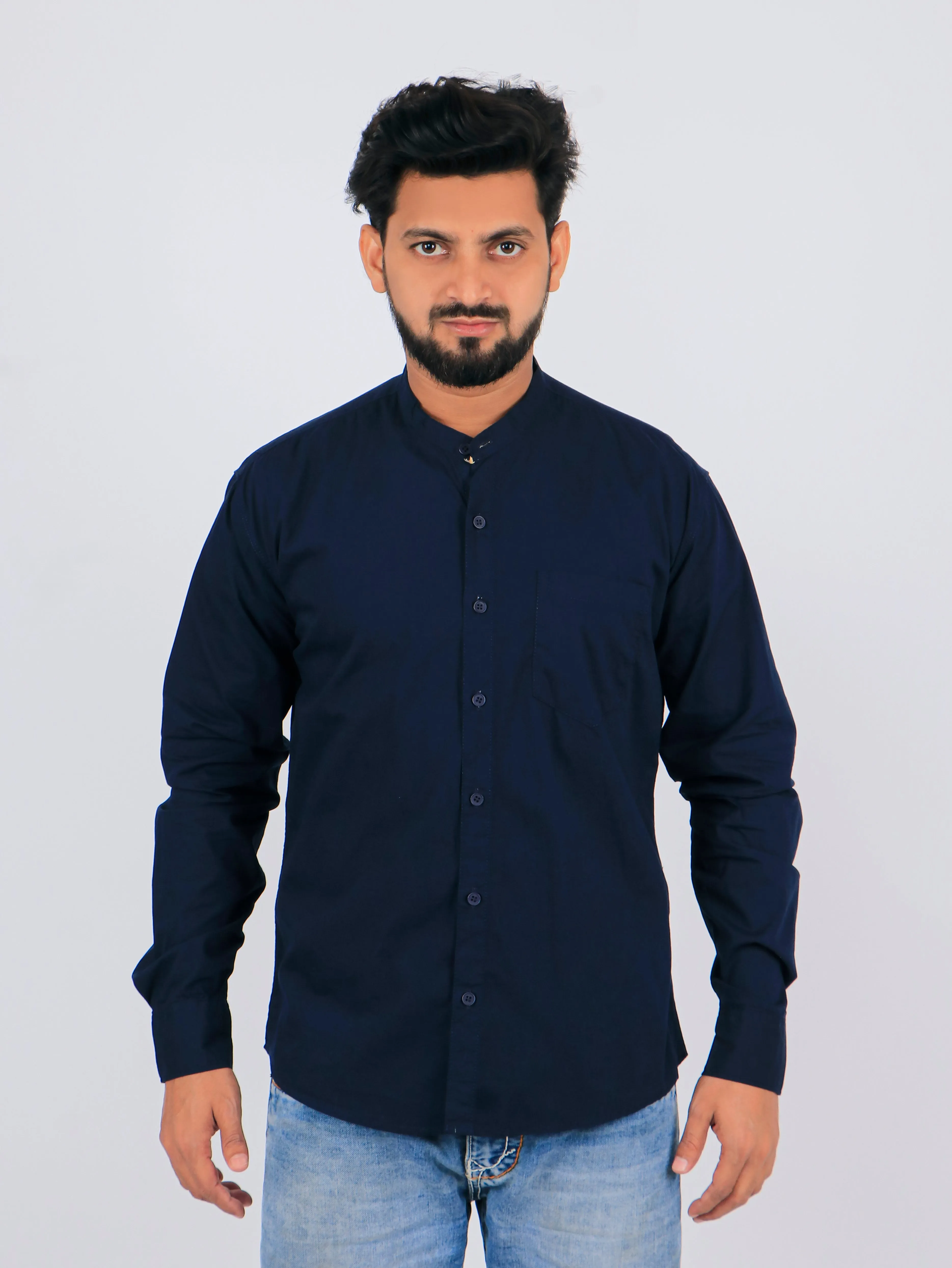 Stylish Men Navy Blue Regular Fit Solid Long Sleeves Formal Shirt