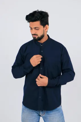 Stylish Men Navy Blue Regular Fit Solid Long Sleeves Formal Shirt