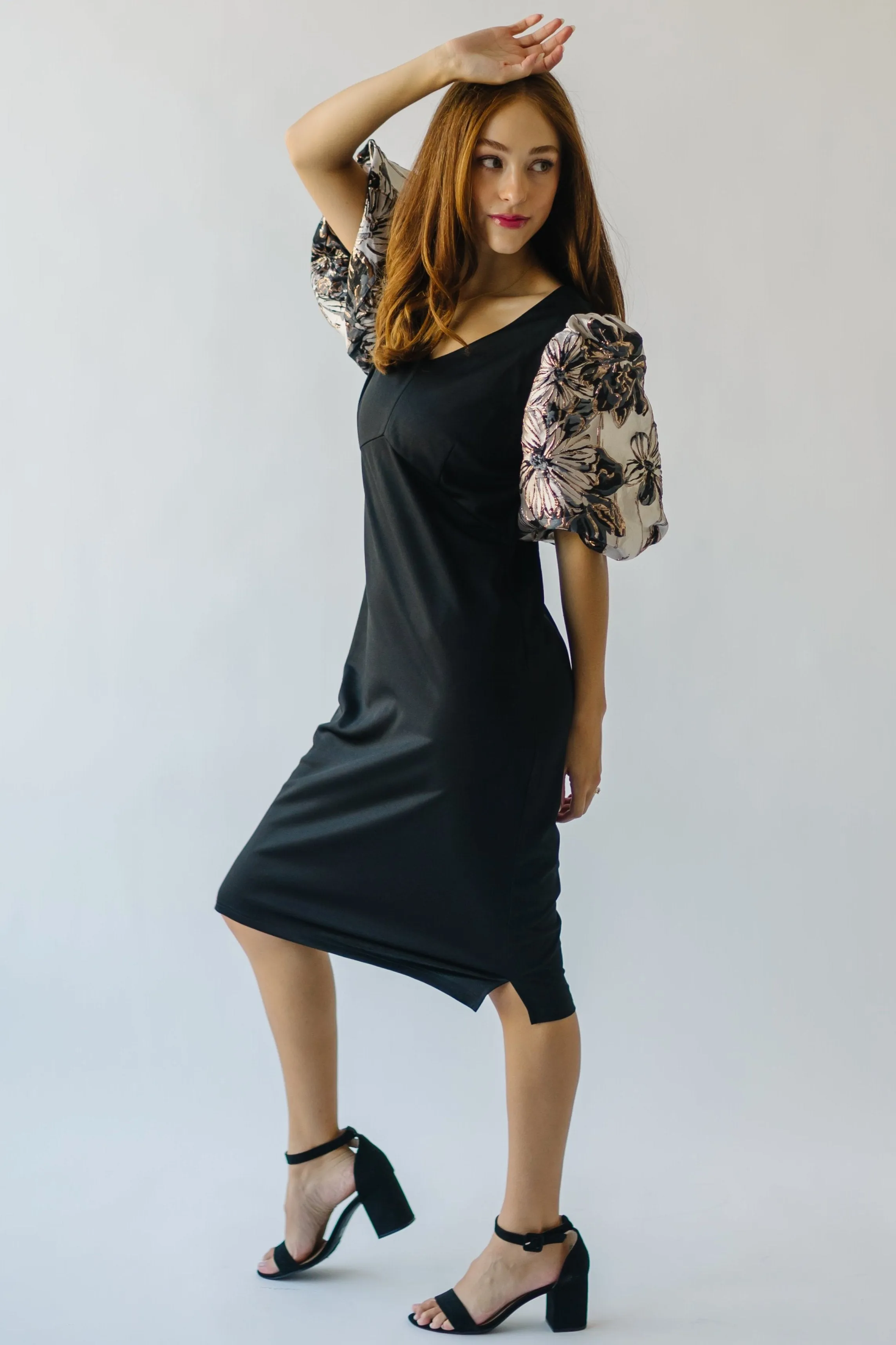 The Brigston Patterned Puff Sleeve Dress in Black