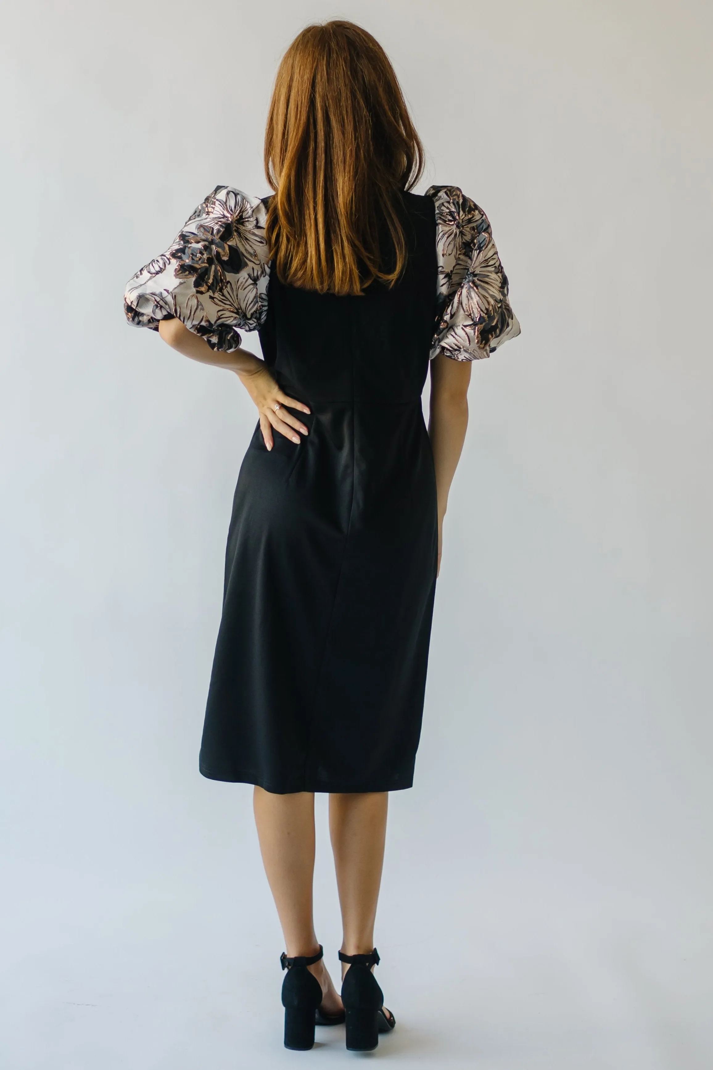 The Brigston Patterned Puff Sleeve Dress in Black