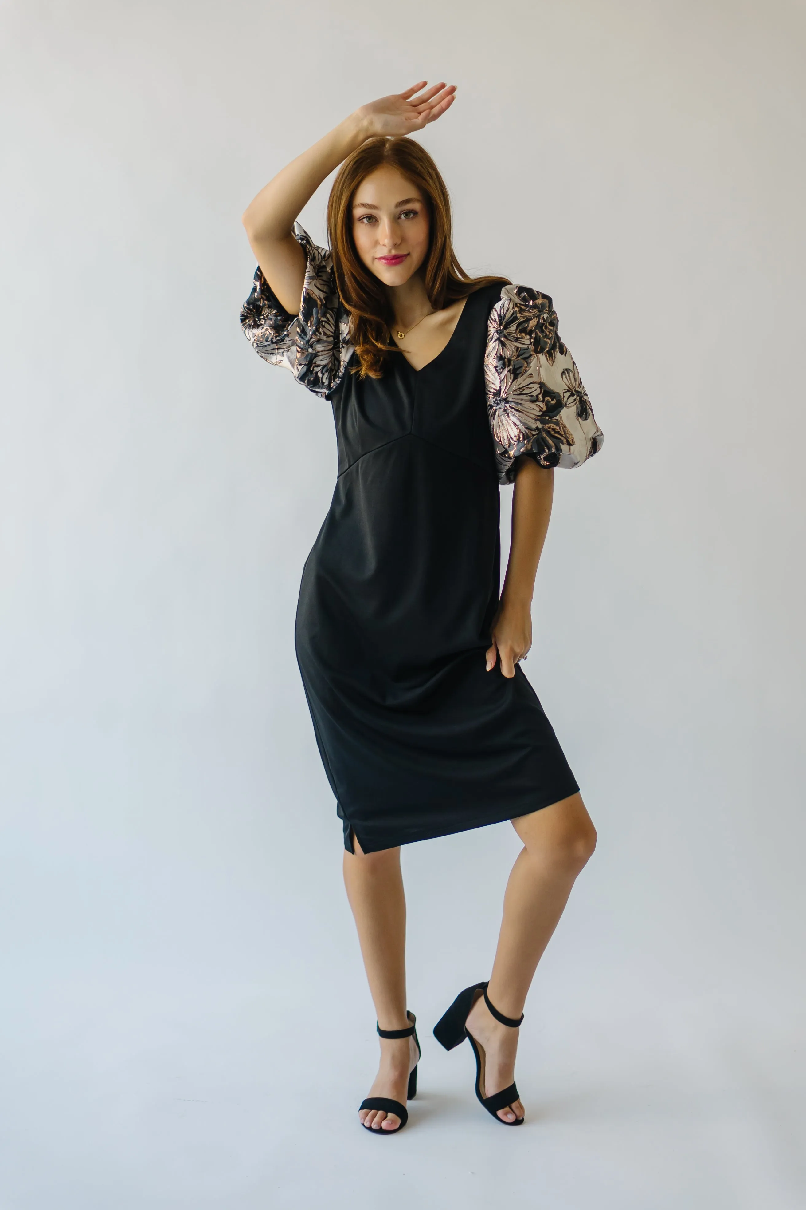 The Brigston Patterned Puff Sleeve Dress in Black