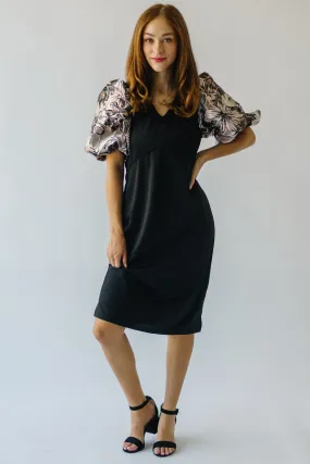 The Brigston Patterned Puff Sleeve Dress in Black