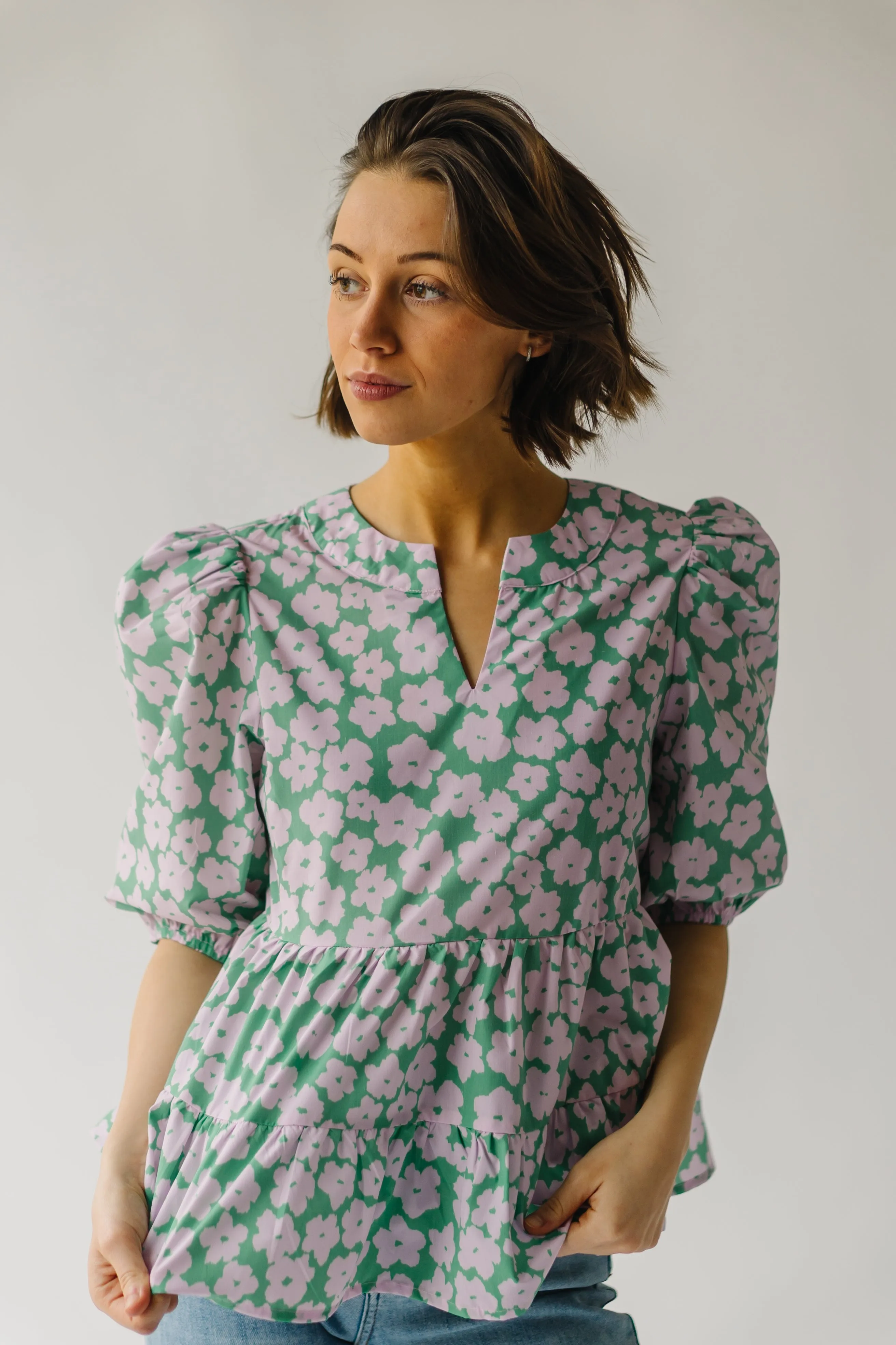 The Everman Patterned Peplum Blouse in Green