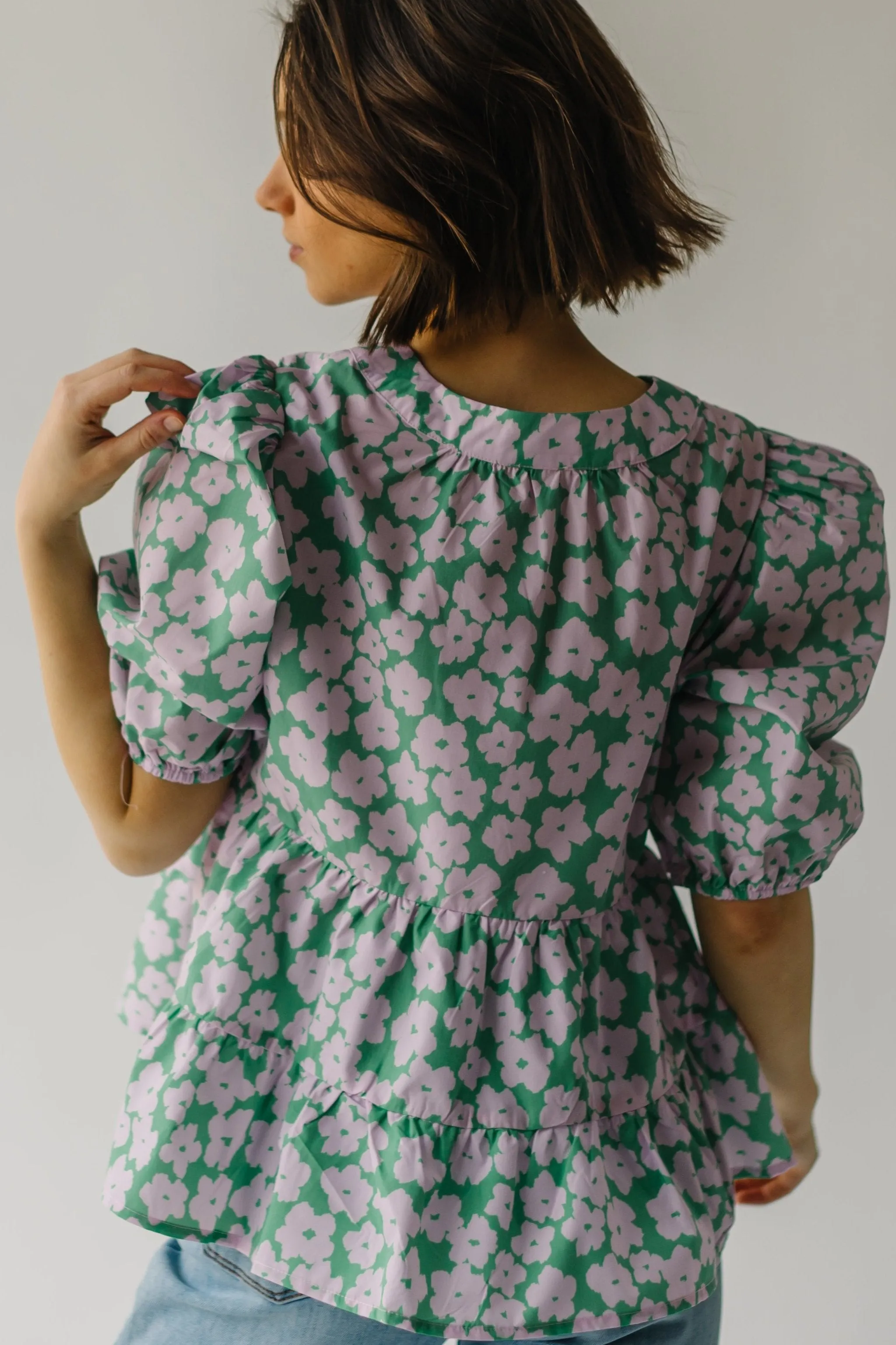 The Everman Patterned Peplum Blouse in Green