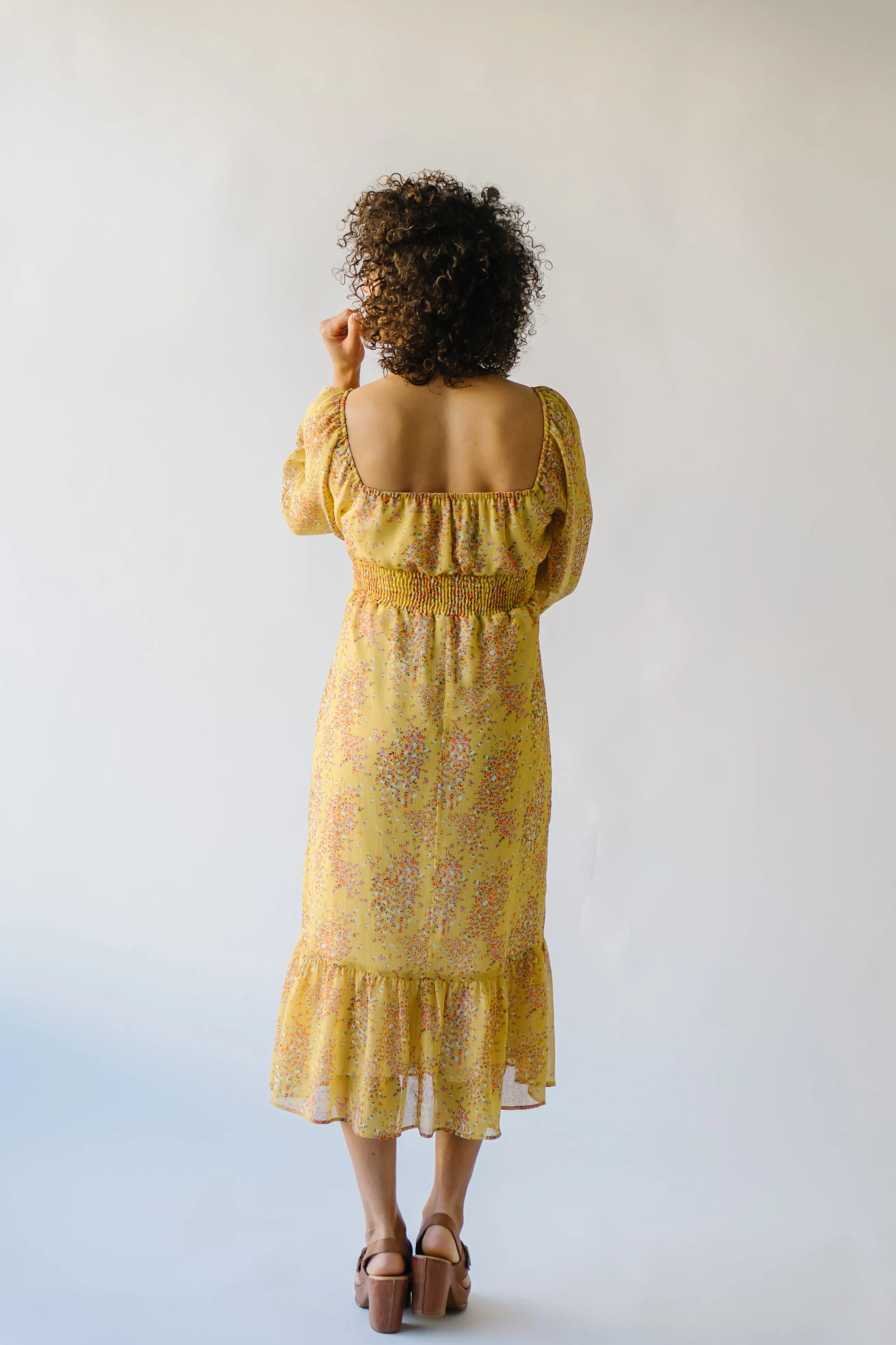 The Ferndale Patterned Midi Dress in Yellow Floral