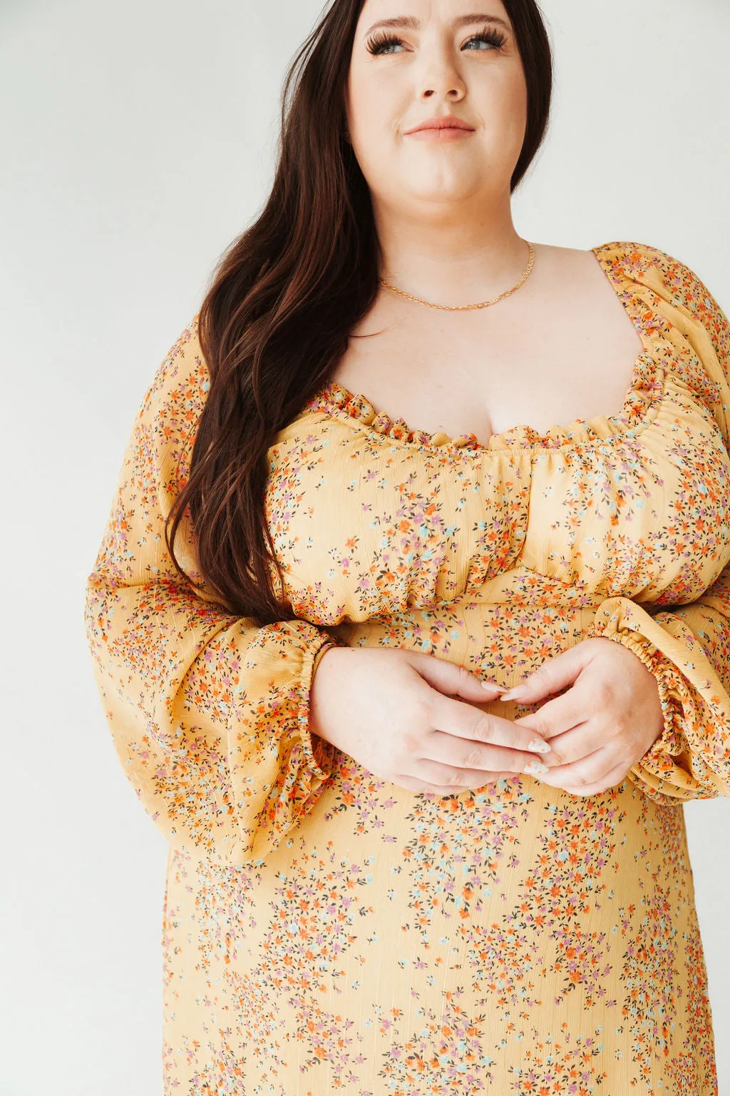 The Ferndale Patterned Midi Dress in Yellow Floral