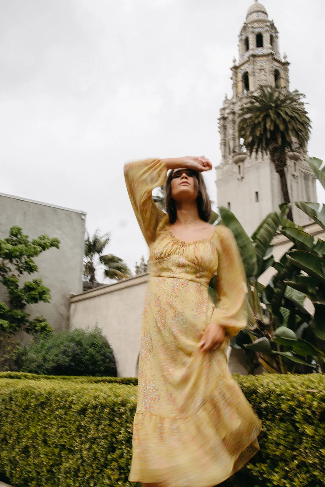 The Ferndale Patterned Midi Dress in Yellow Floral