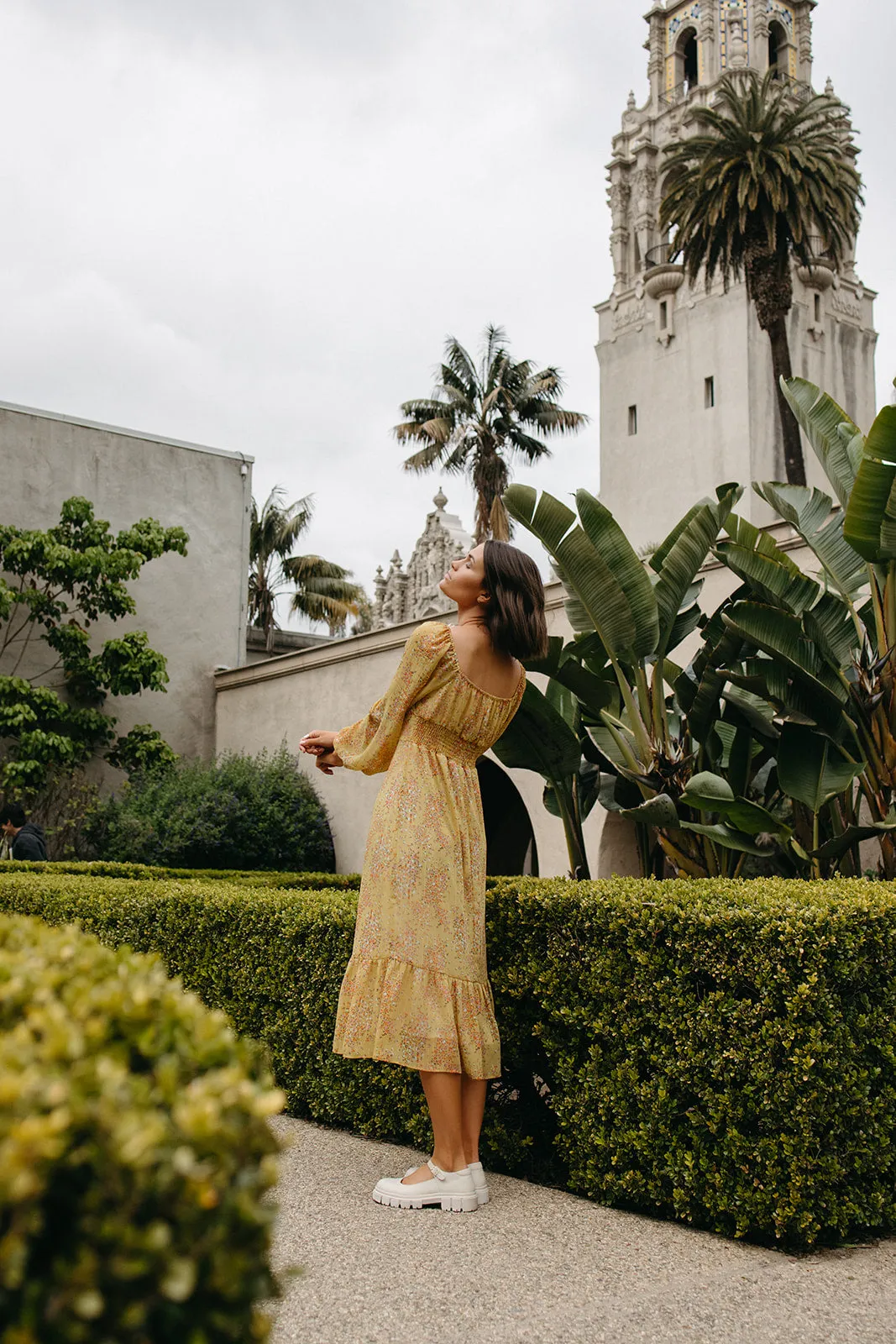 The Ferndale Patterned Midi Dress in Yellow Floral