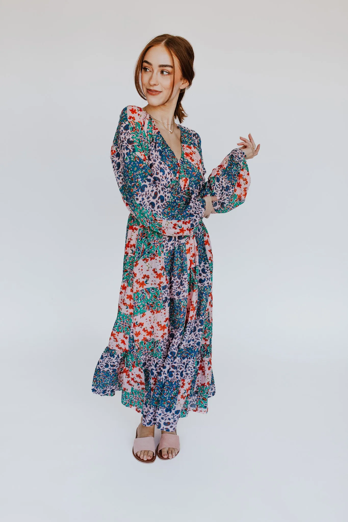 The Laken Patterned Maxi Dress in Pink   Blue Floral