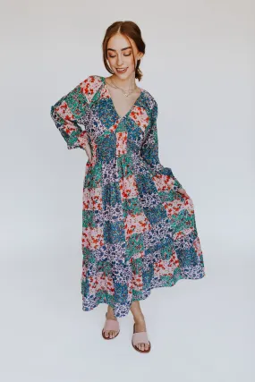 The Laken Patterned Maxi Dress in Pink   Blue Floral