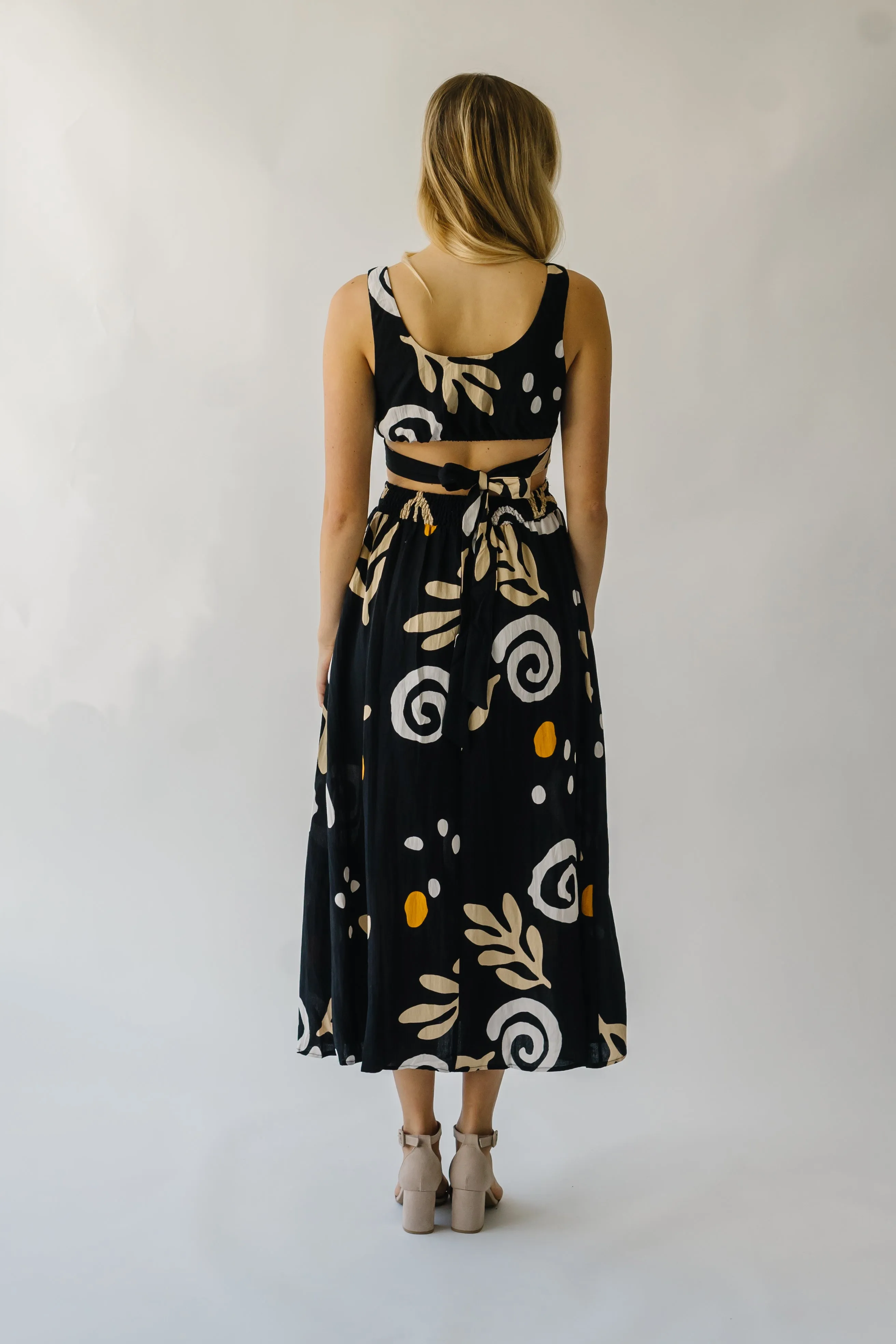 The Nunez Patterned Cutout Midi Dress in Black