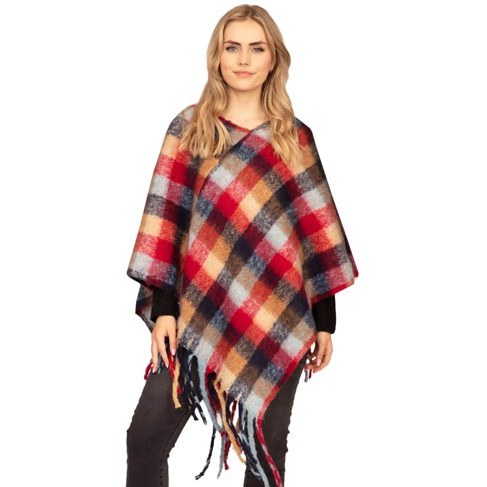 Trendy Plaid Check Patterned Poncho