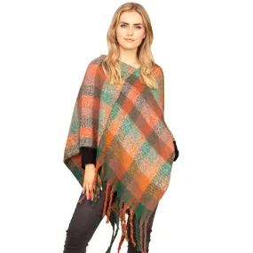 Trendy Plaid Check Patterned Poncho