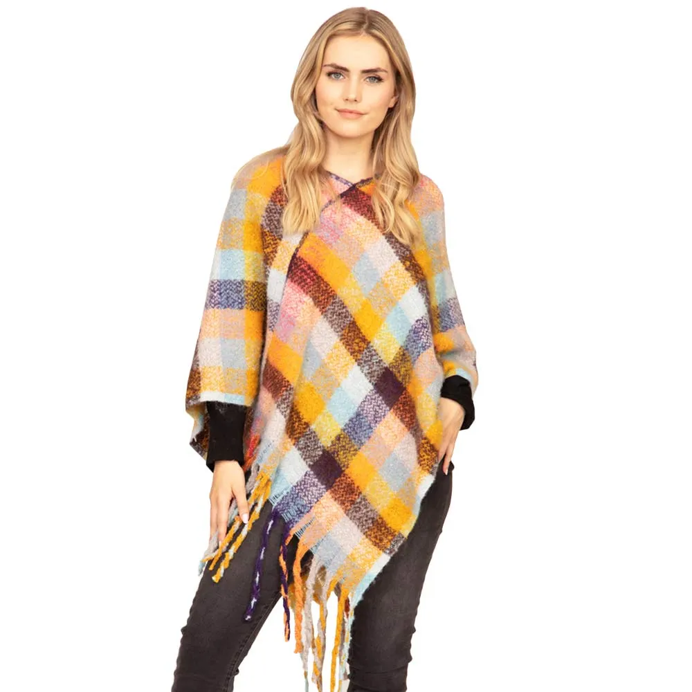 Trendy Plaid Check Patterned Poncho