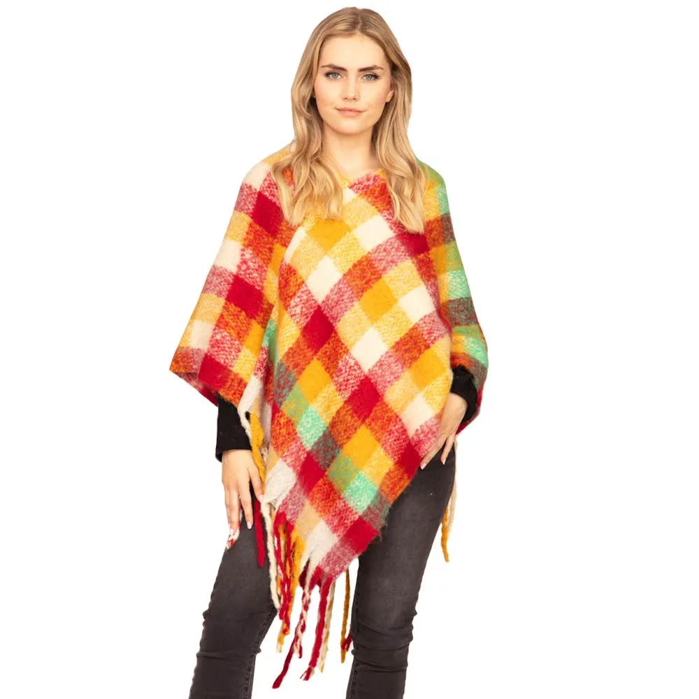 Trendy Plaid Check Patterned Poncho