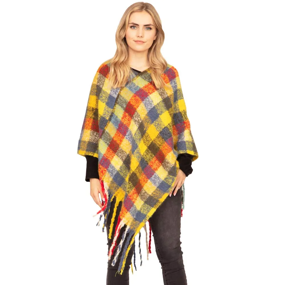 Trendy Plaid Check Patterned Poncho