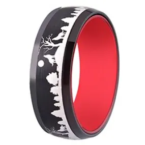 Unique Red and Black Tungsten Handmade Wolf Ring