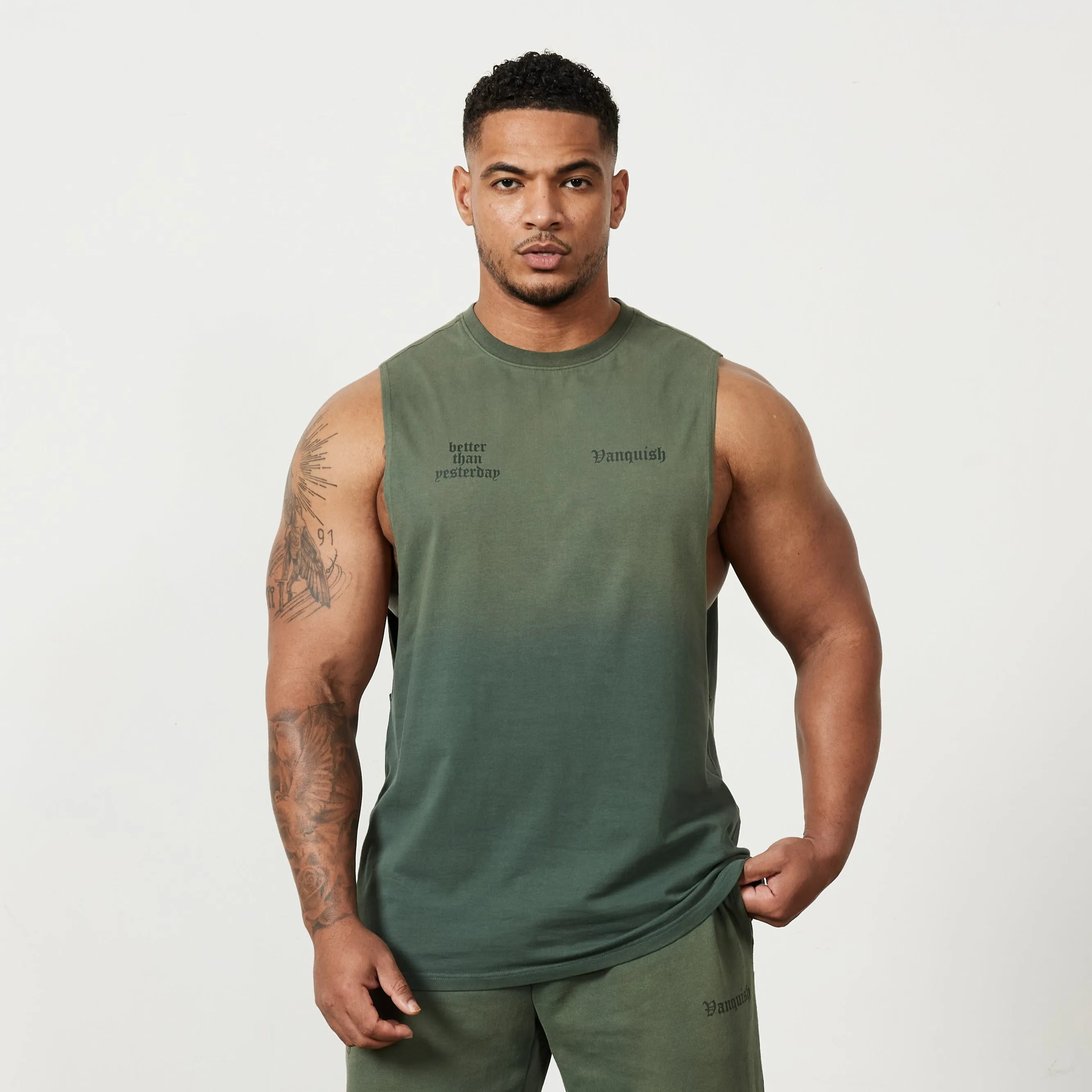 Vanquish Sun-faded Green Oversized Sleeveless T Shirt