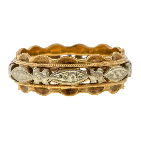 Vintage Patterned Gold Wedding Band Ring, Size 6