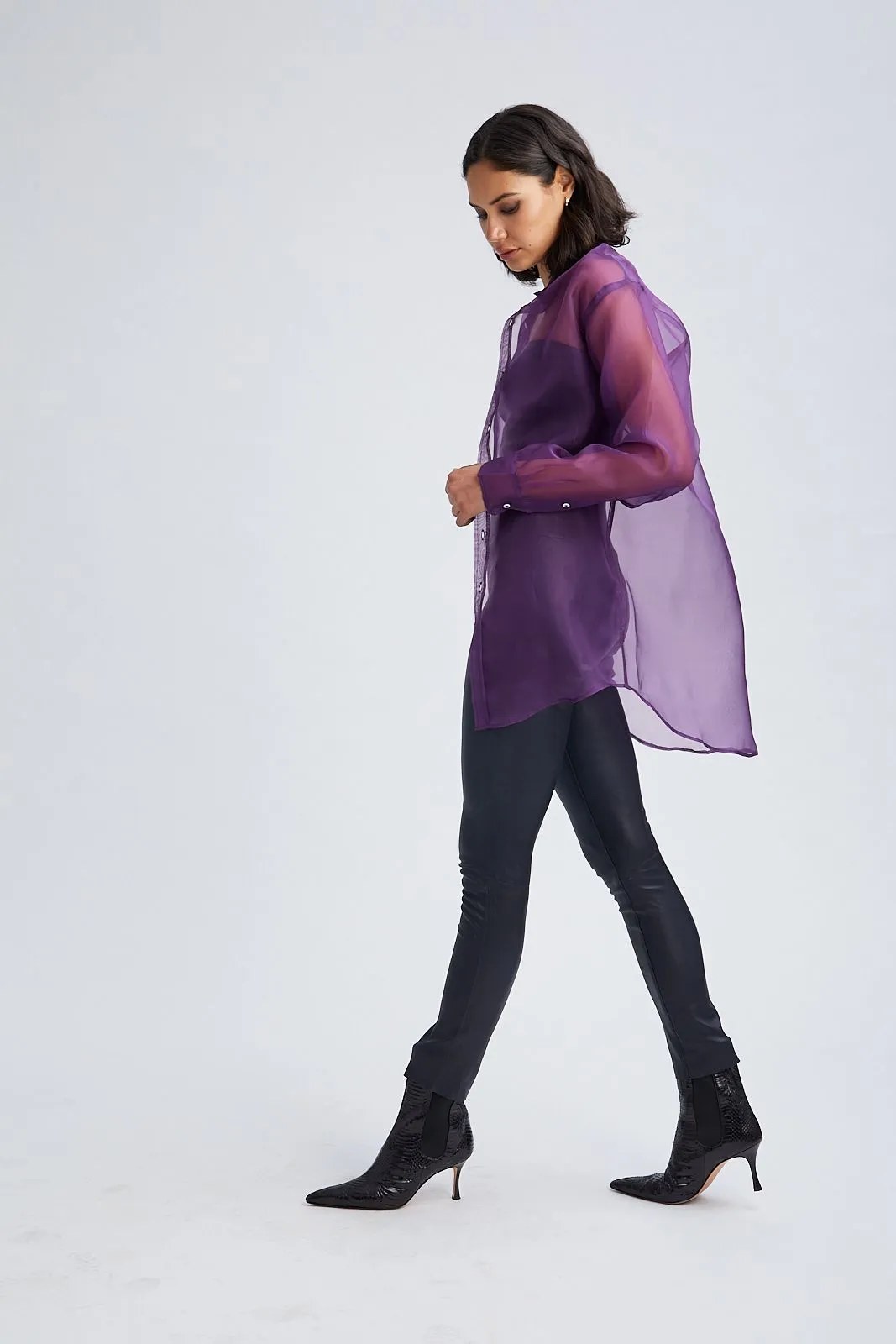 Violet Silk Organza Oversized Shirt