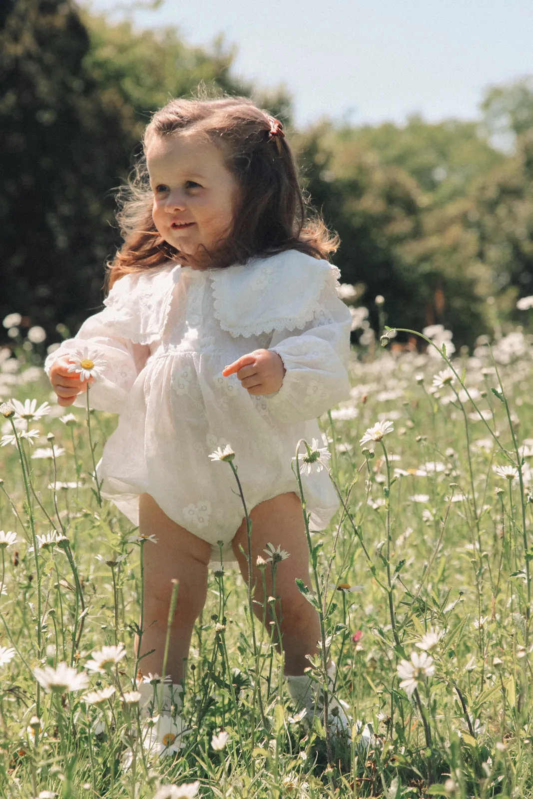 White Embroidered Oversized Collar Romper