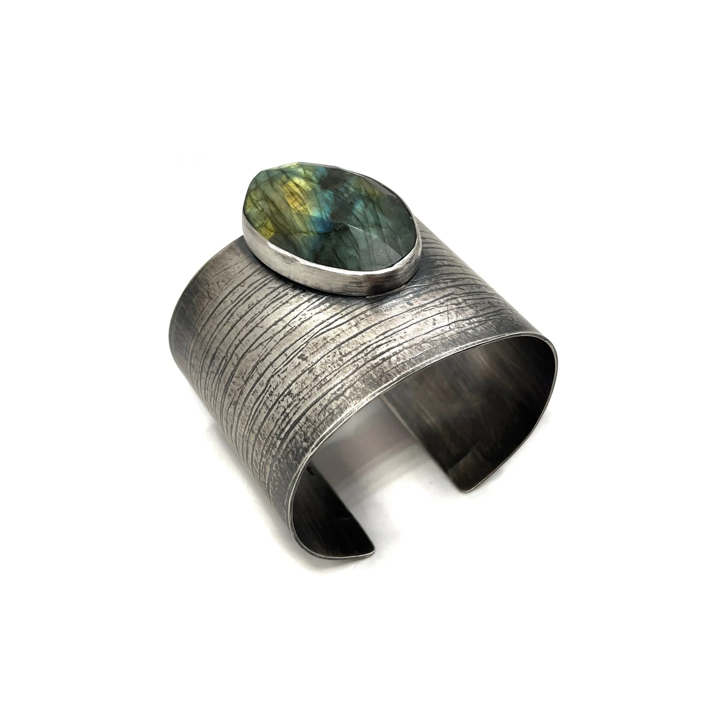 Wide Patterned Cuff Bracelet, Labradorite